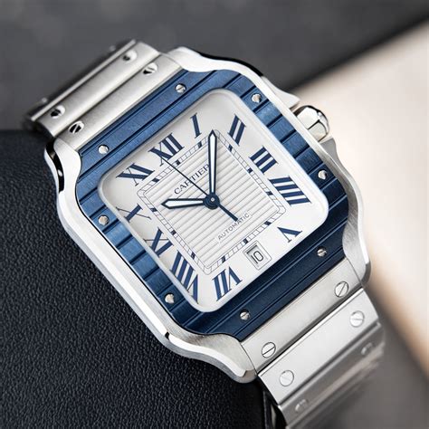 cartier.santos|cartier santos blue bezel.